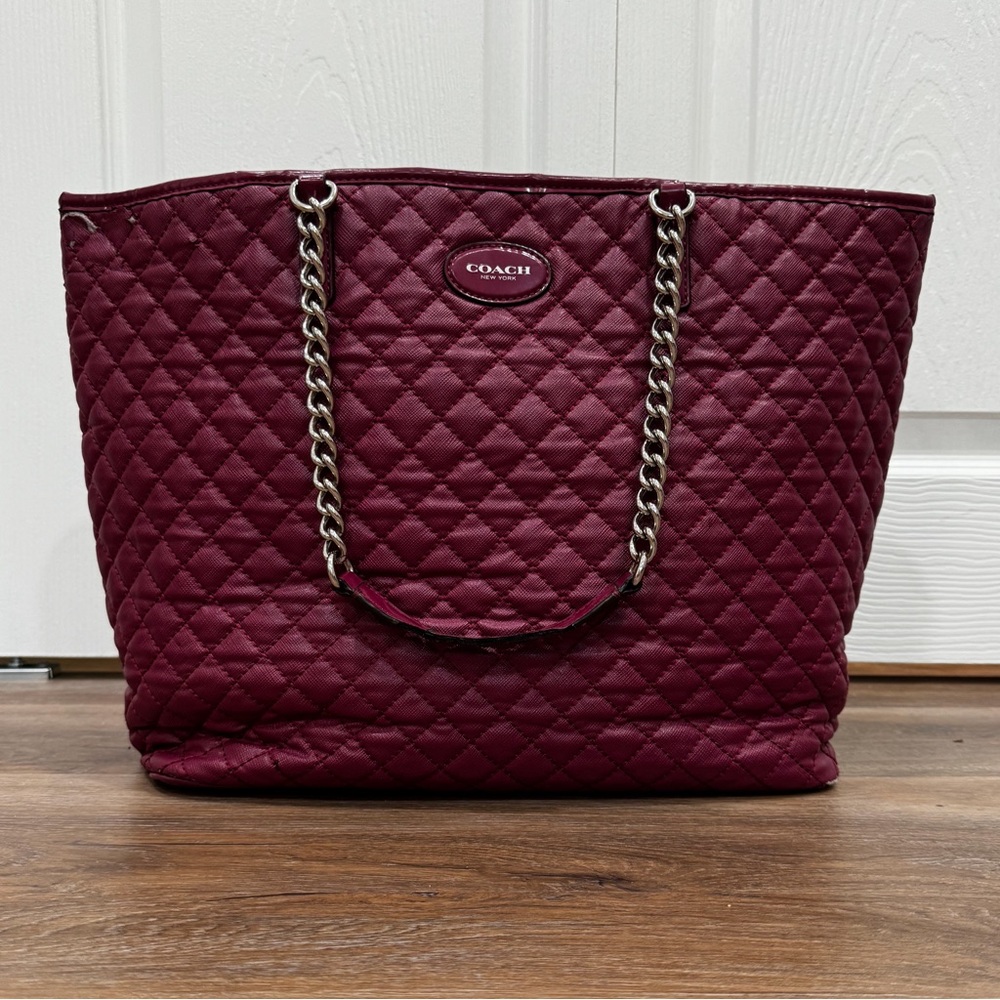 Coach Metro Quilted Chain Tote Purse Cranberry/Claret, Large Size, Style #F32905 - Picture 2 of 11